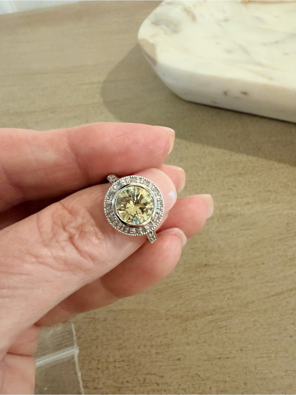 Yellow Halo Solitaire cubic zirconia Ring in Silver Setting